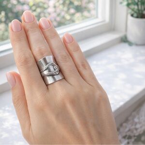 Wide Vintage Spoon Ring Silver Tone